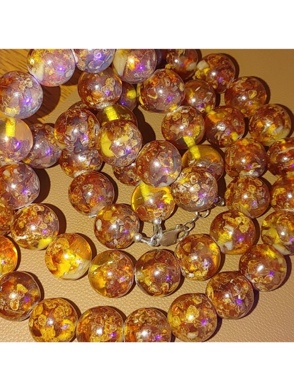 Double Strand Amber Bead Necklace Vintage Sterling Silver Clasp 206g 15mm Beads - Picture 13 of 16